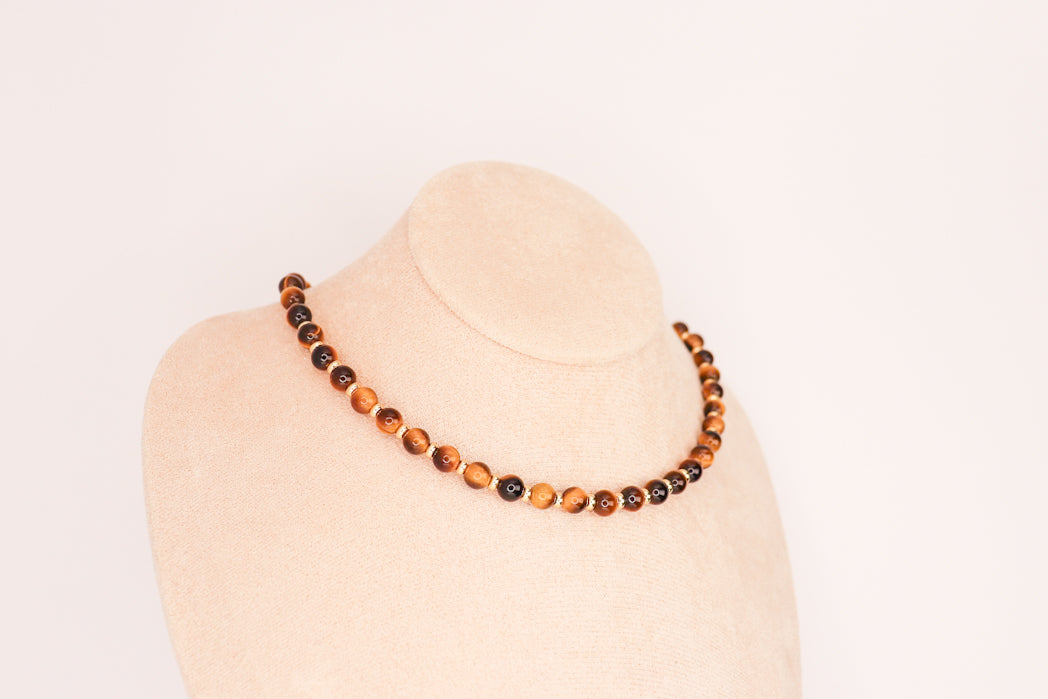 CIRCÉ | Collier en Oeil de tigre et plaqué Or 18 et 24 carats