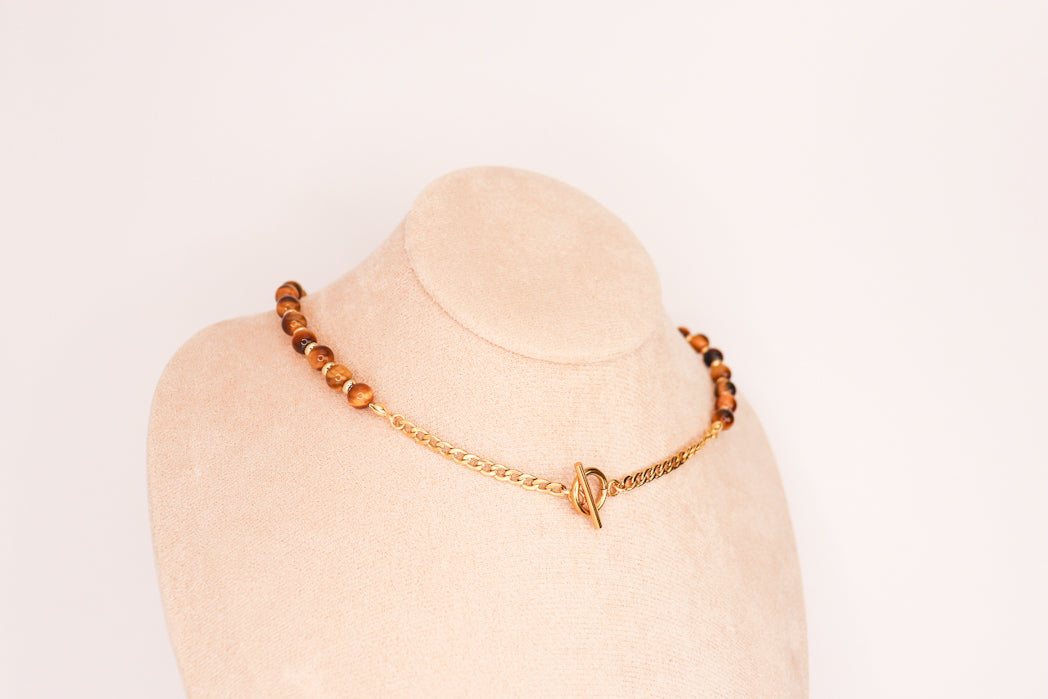 CIRCÉ | Collier en Oeil de tigre et plaqué Or 18 et 24 carats