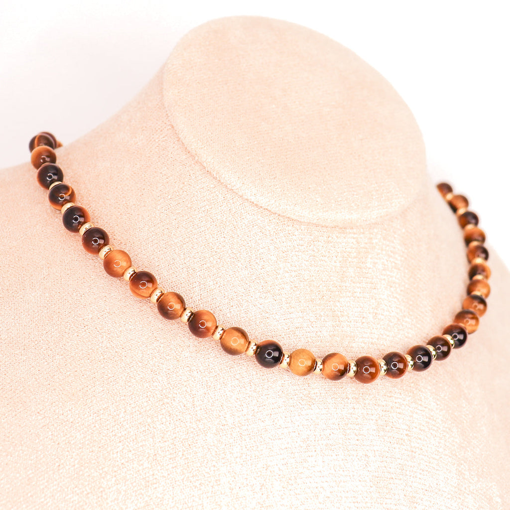 CIRCÉ | Collier en Oeil de tigre et plaqué Or 18 et 24 carats