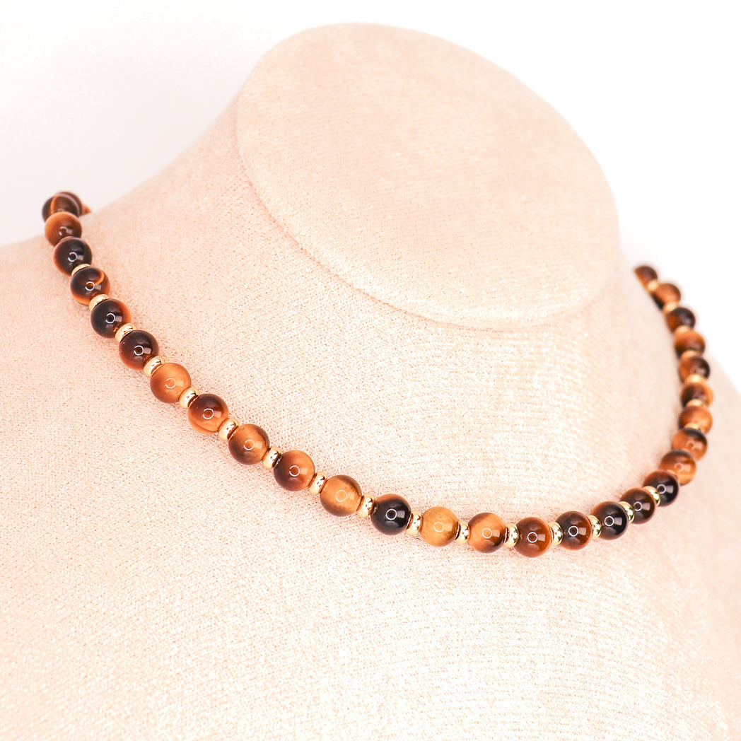 CIRCÉ | Collier en Oeil de tigre et plaqué Or 18 et 24 carats