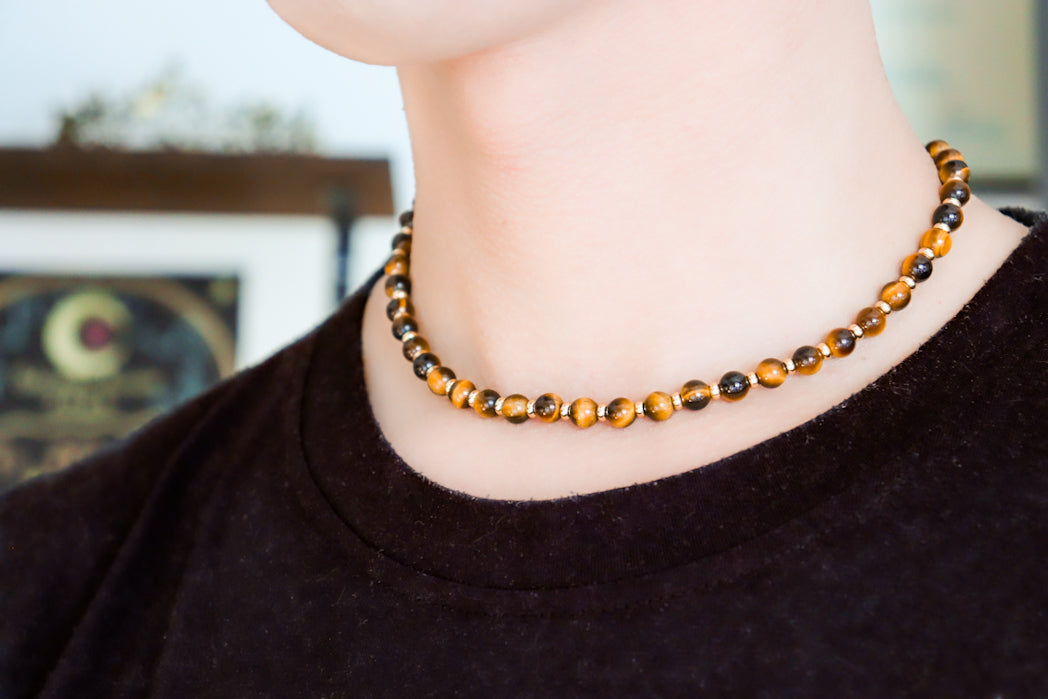 CIRCÉ | Collier en Oeil de tigre et plaqué Or 18 et 24 carats